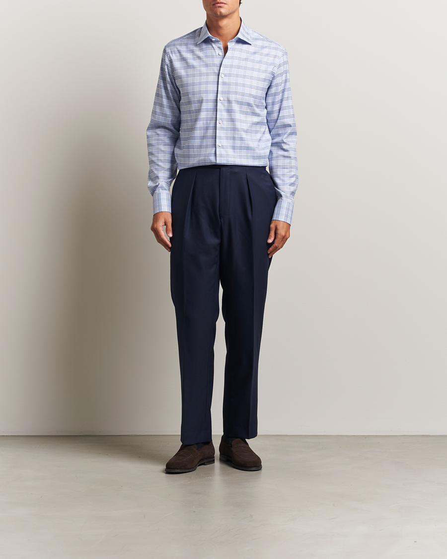 Hombres | Camisas | Stenströms | Regular Fit Checked Cut Away Shirt Blue