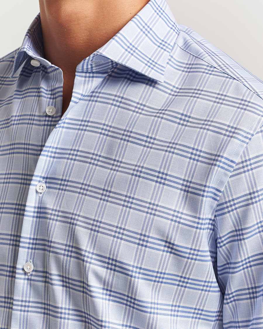 Hombres | Camisas | Stenströms | Regular Fit Checked Cut Away Shirt Blue