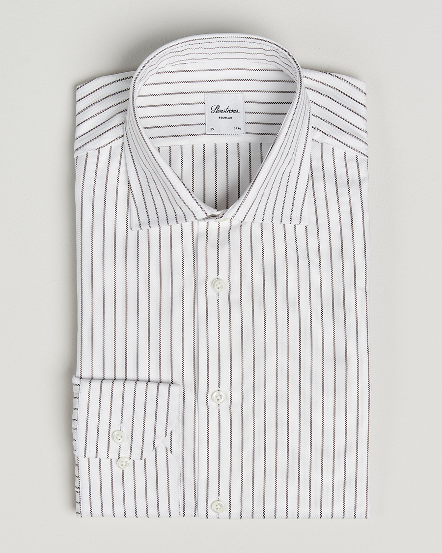Hombres | Camisas | Stenströms | Regular Fit  Oxford Stripe Cut Away Shirt White
