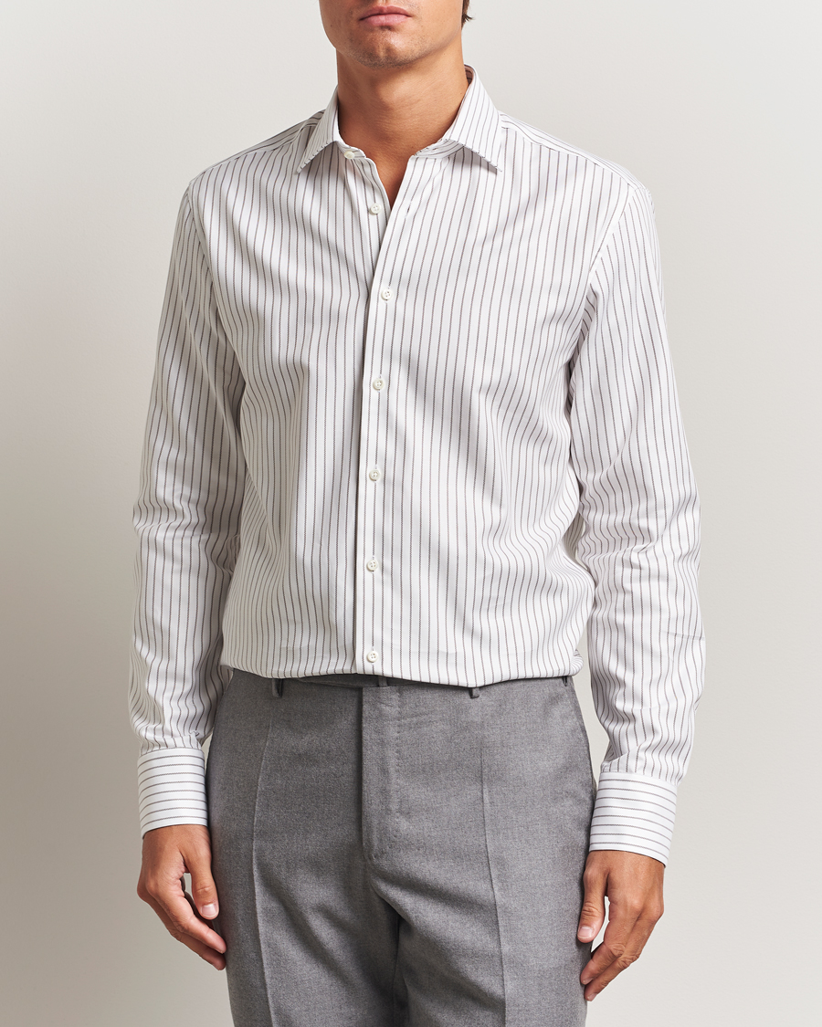 Hombres | Camisas | Stenströms | Regular Fit  Oxford Stripe Cut Away Shirt White
