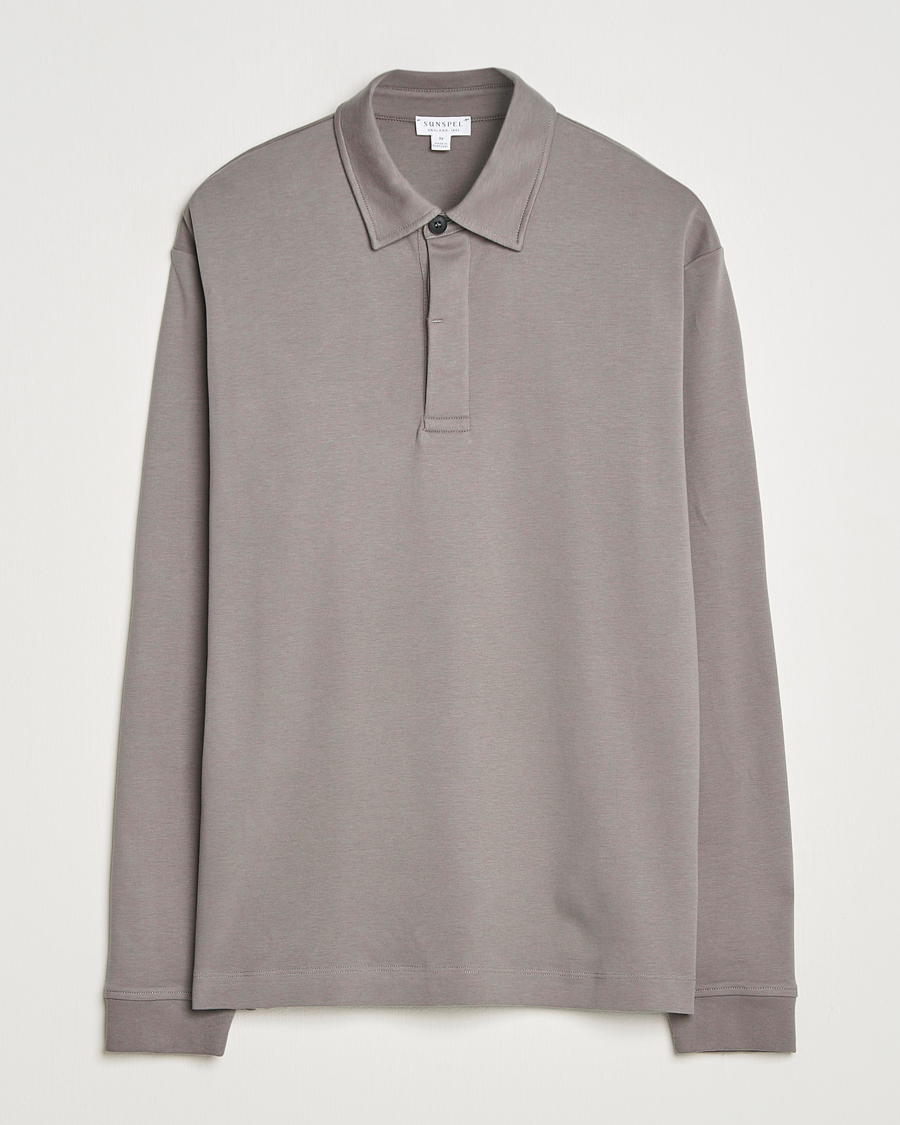 Hombres | Jerséis y prendas de punto | Sunspel | Heavy Weight Supima Cotton Long Sleeve Polo Iron Grey
