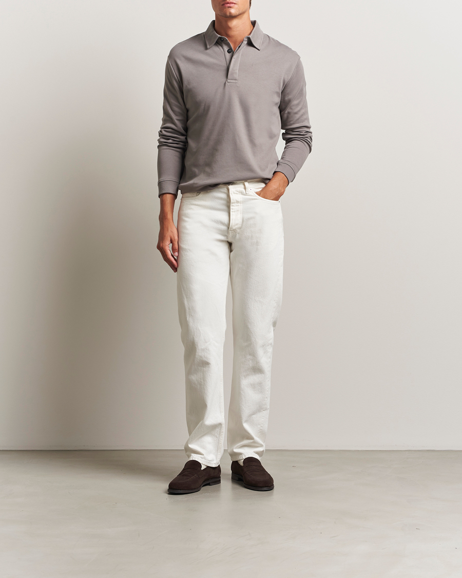 Hombres | Jerséis y prendas de punto | Sunspel | Heavy Weight Supima Cotton Long Sleeve Polo Iron Grey