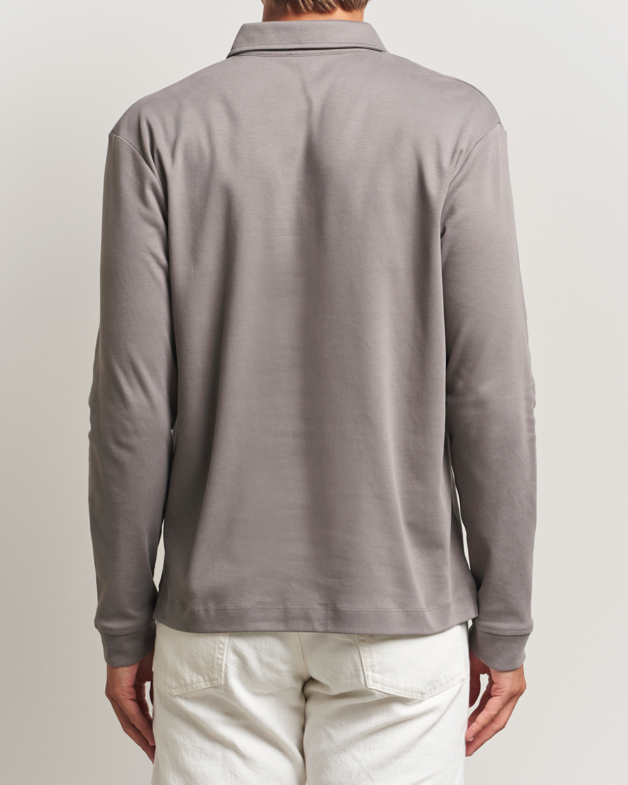 Hombres | Jerséis y prendas de punto | Sunspel | Heavy Weight Supima Cotton Long Sleeve Polo Iron Grey