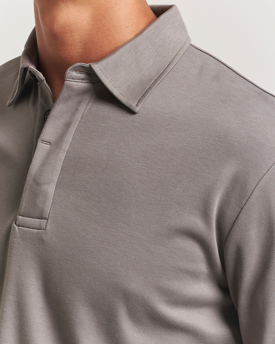 Hombres | Jerséis y prendas de punto | Sunspel | Heavy Weight Supima Cotton Long Sleeve Polo Iron Grey