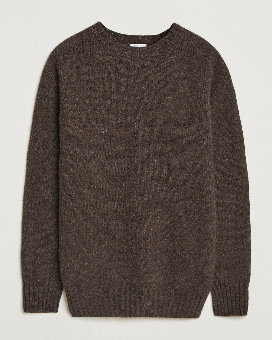 Hombres | Jerséis y prendas de punto | Sunspel | Brushed Shetland Crew Neck Bark