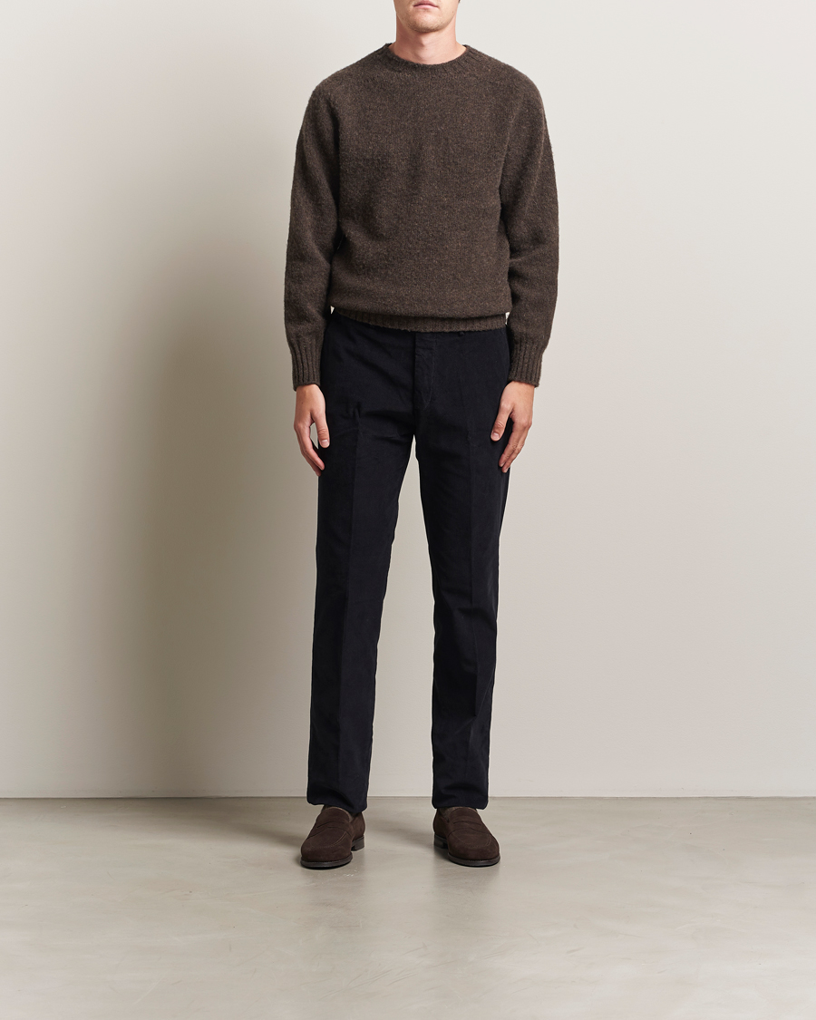 Hombres | Jerséis y prendas de punto | Sunspel | Brushed Shetland Crew Neck Bark