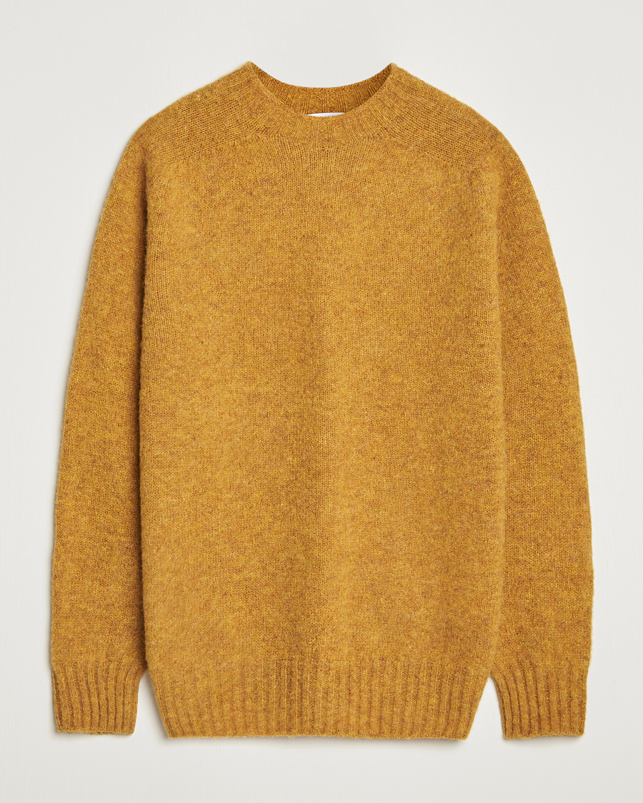 Hombres | Jerséis y prendas de punto | Sunspel | Brushed Shetland Crew Neck Saffron