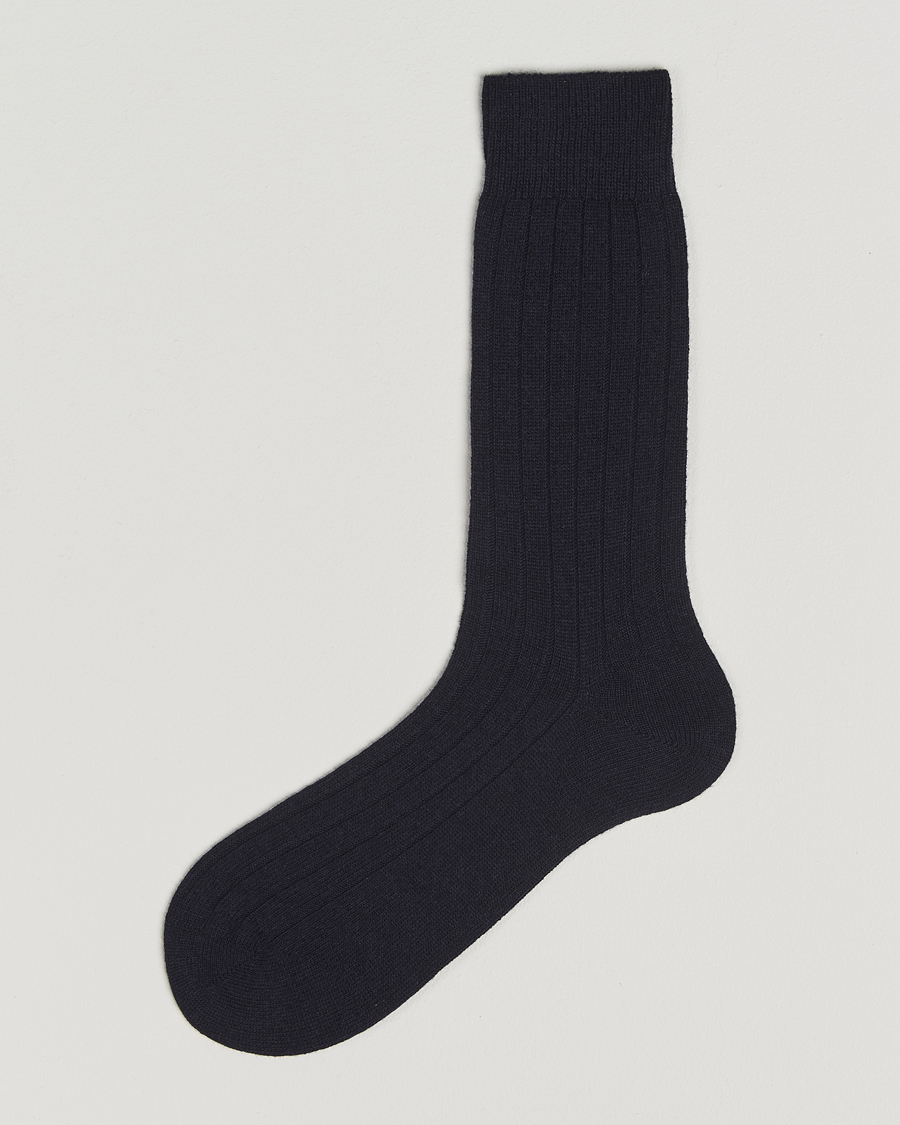 Hombres | Ropa interior y calcetines | Bresciani | Wool/Cashmere Ribbed Socks Navy