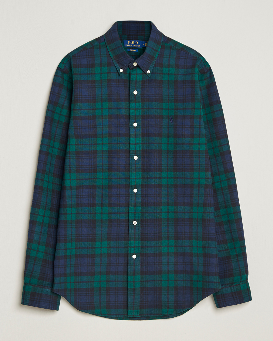 Hombres | Camisas | Polo Ralph Lauren | Custom Fit Brushed Flannel Checked Shirt Navy/Green
