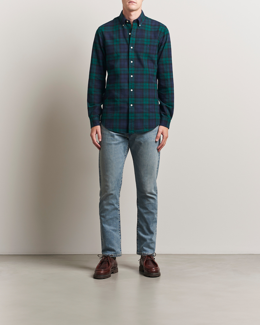 Hombres | Camisas | Polo Ralph Lauren | Custom Fit Brushed Flannel Checked Shirt Navy/Green