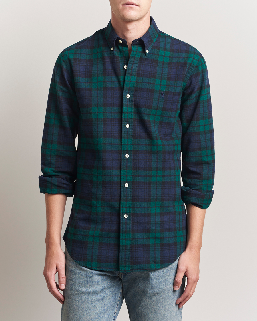 Hombres | Camisas | Polo Ralph Lauren | Custom Fit Brushed Flannel Checked Shirt Navy/Green