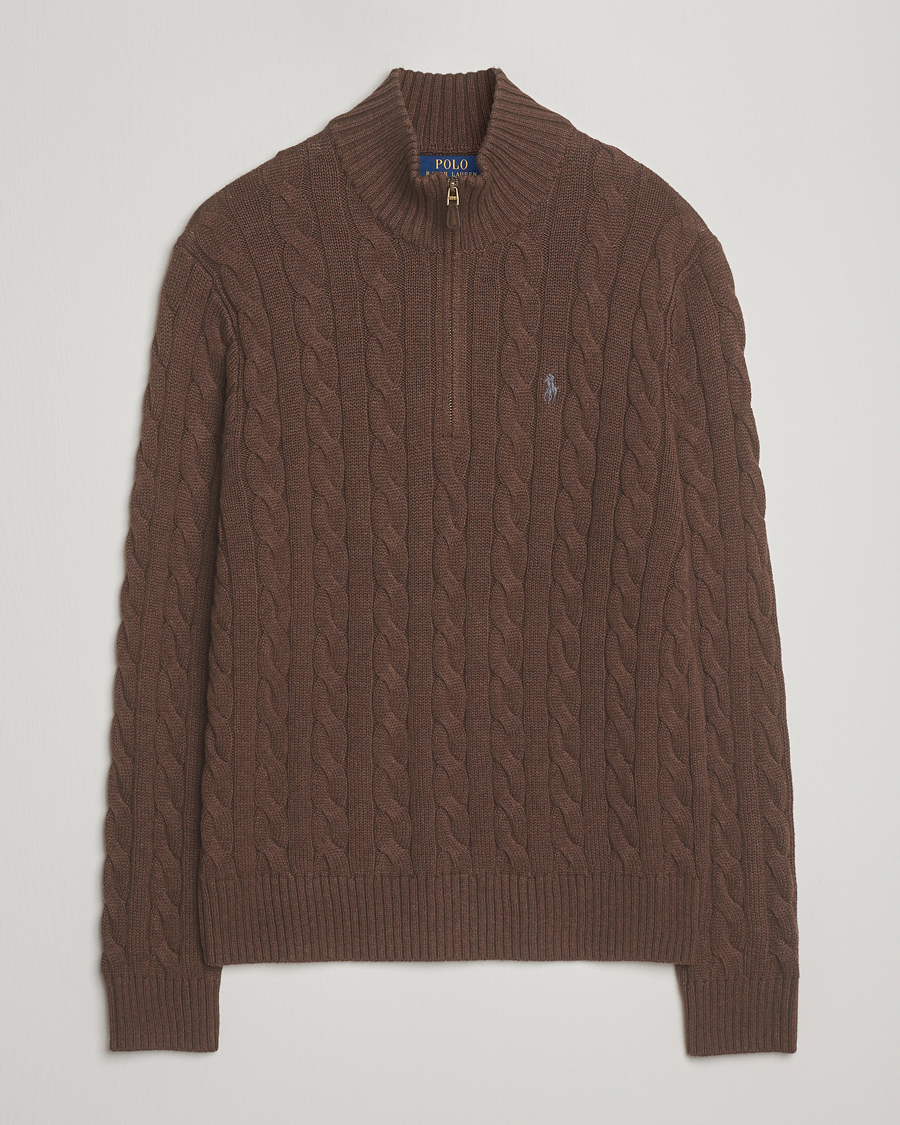 Hombres | Jerséis y prendas de punto | Polo Ralph Lauren | Cotton Cable Half Zip Nutmeg Brown Heather