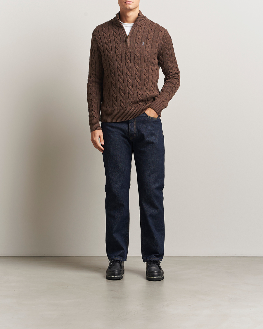 Hombres | Jerséis y prendas de punto | Polo Ralph Lauren | Cotton Cable Half Zip Nutmeg Brown Heather