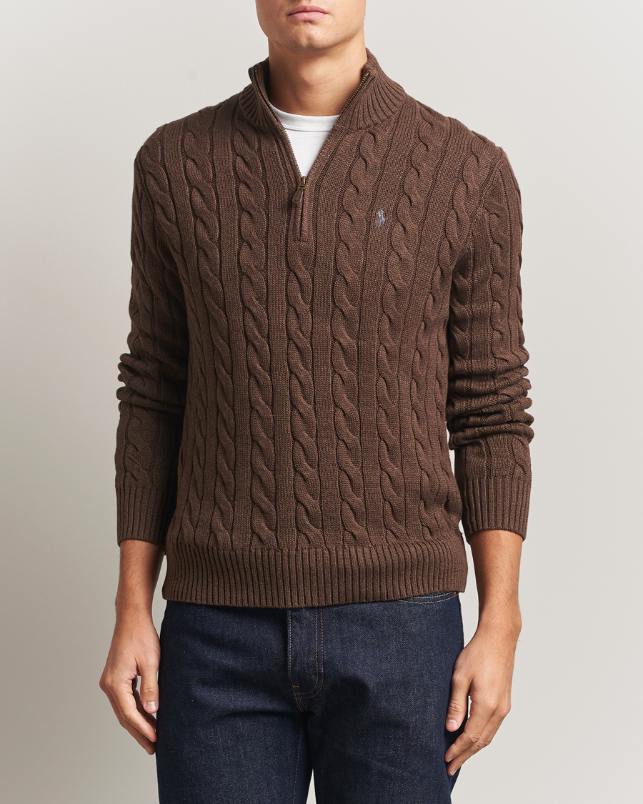 Hombres | Jerséis y prendas de punto | Polo Ralph Lauren | Cotton Cable Half Zip Nutmeg Brown Heather