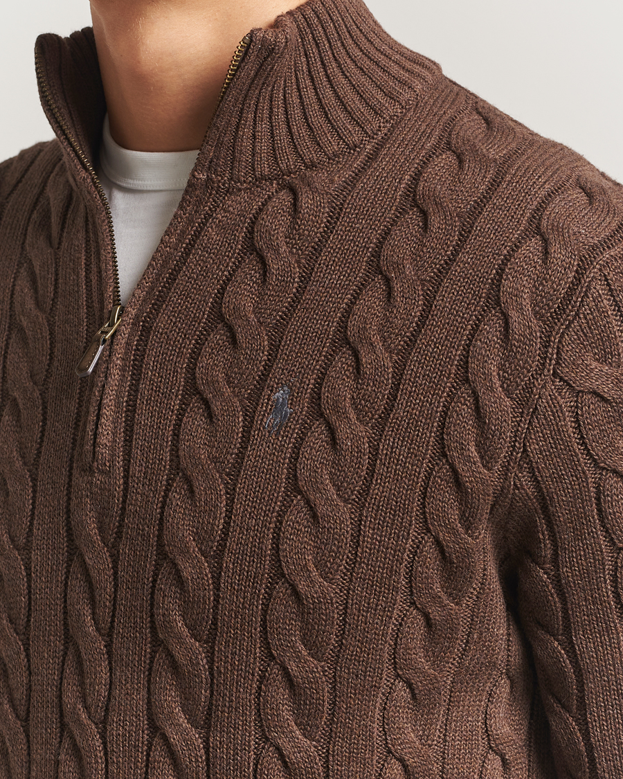 Hombres | Jerséis y prendas de punto | Polo Ralph Lauren | Cotton Cable Half Zip Nutmeg Brown Heather