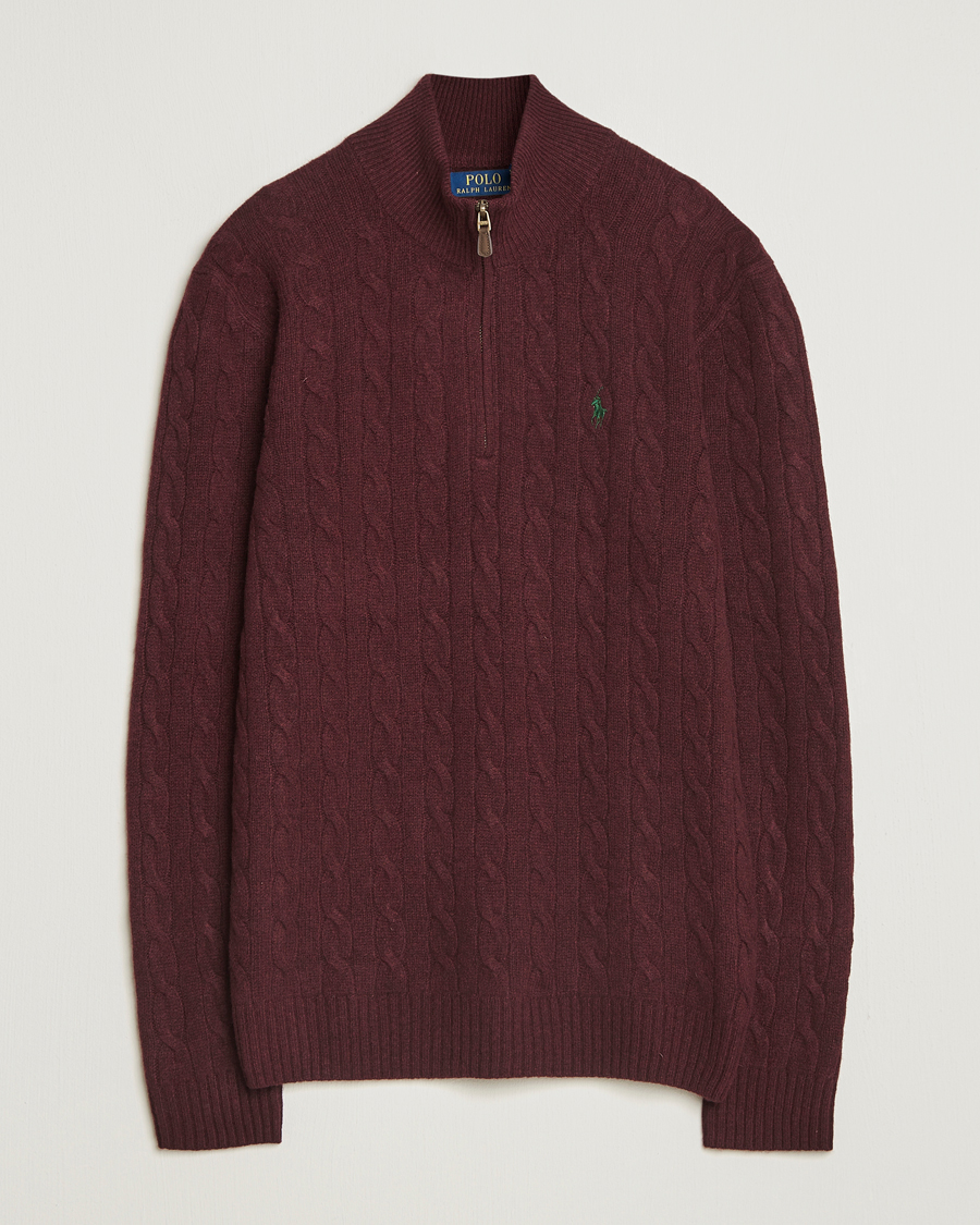 Hombres | Jerséis y prendas de punto | Polo Ralph Lauren | Wool/Cashmere Cable Half Zip Aged Wine Heather