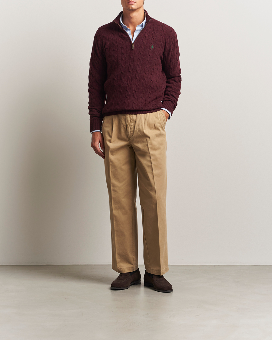 Hombres | Jerséis y prendas de punto | Polo Ralph Lauren | Wool/Cashmere Cable Half Zip Aged Wine Heather