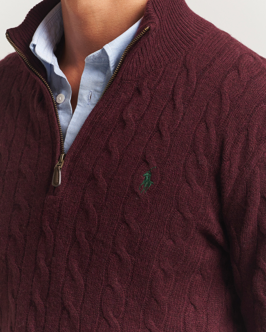 Hombres | Jerséis y prendas de punto | Polo Ralph Lauren | Wool/Cashmere Cable Half Zip Aged Wine Heather