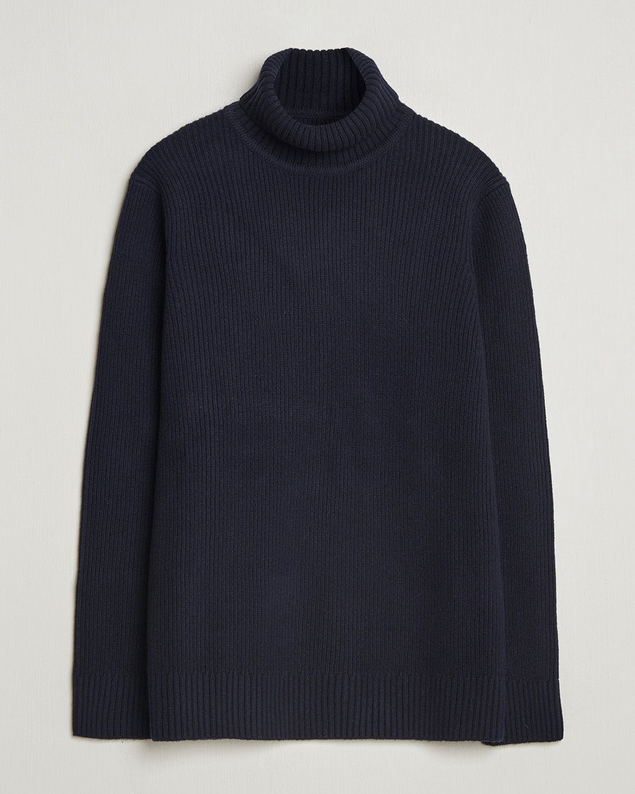 Hombres | Jerséis y prendas de punto | Charles Tyrwhitt | Chunky Merino Roll Neck Navy