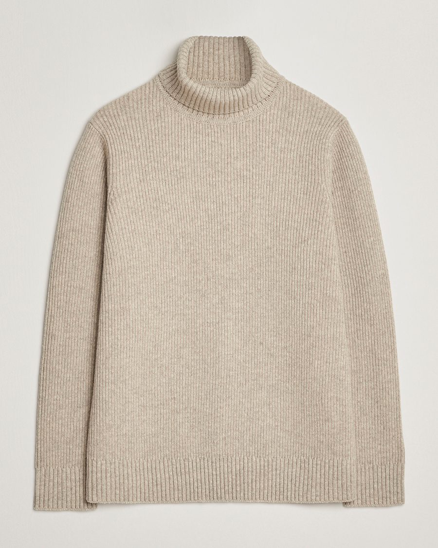 Hombres | Jerséis y prendas de punto | Charles Tyrwhitt | Chunky Merino Roll Neck Oatmeal
