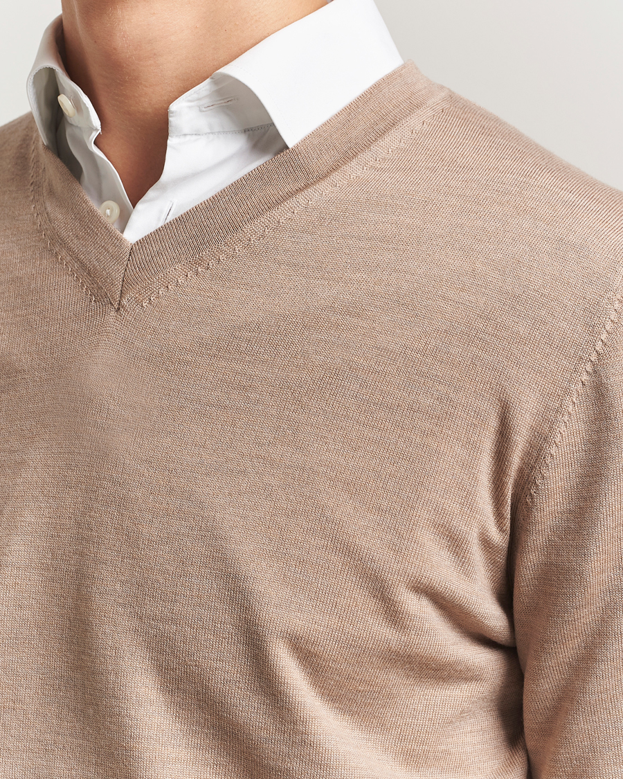 Hombres | Jerséis y prendas de punto | Charles Tyrwhitt | Pure Merino V-Neck Jumper Oatmeal