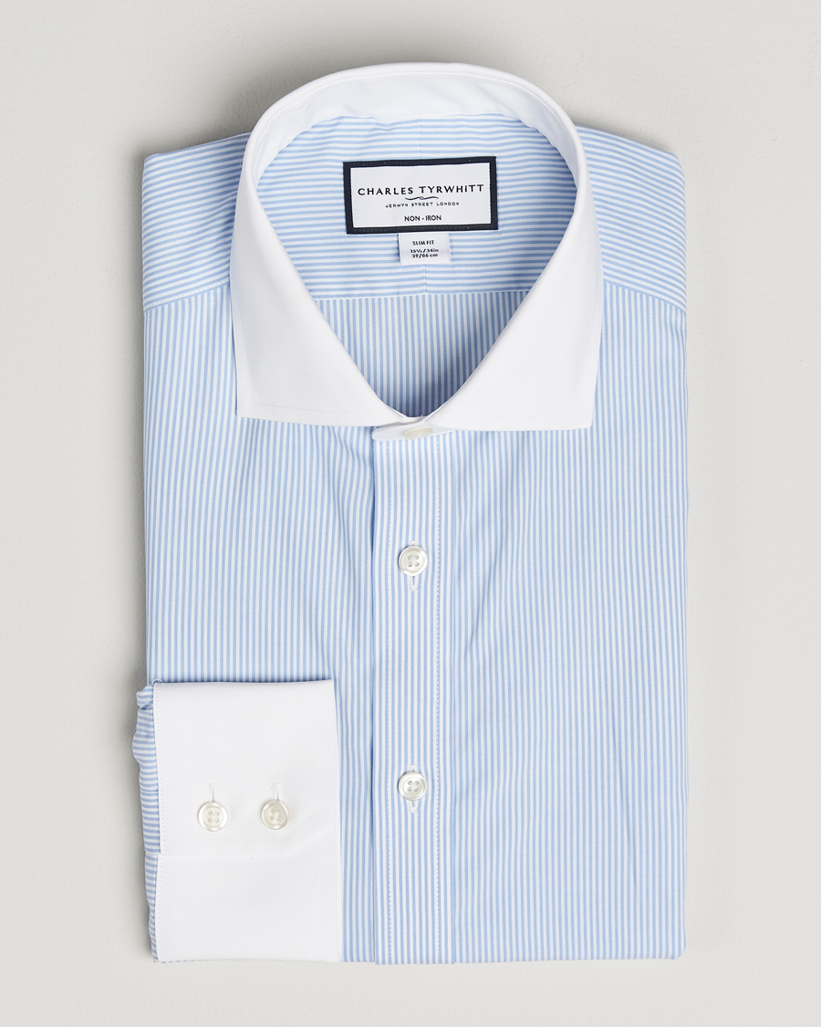Hombres | Camisas | Charles Tyrwhitt | Slim Fit Non Iron Bengal Stripe Winchester Shirt Sky Blue