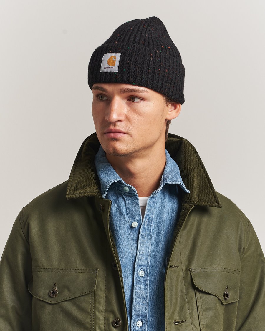 Hombres | Carhartt WIP Anglistic Wool/Cotton Beanie Black | Carhartt WIP | Anglistic Wool/Cotton Beanie Black