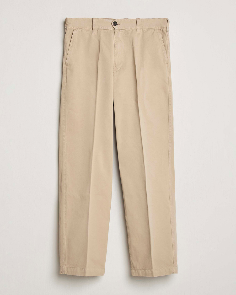Hombres | Pantalones | Drake's | Flat Front Peached Cotton Chino Sand