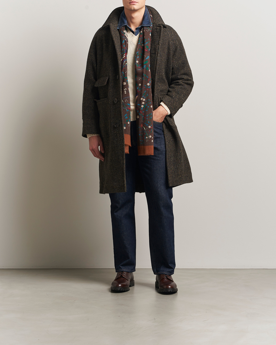 Hombres | Abrigos y chaquetas | Drake's | Herringbone Raglan Overcoat Brown