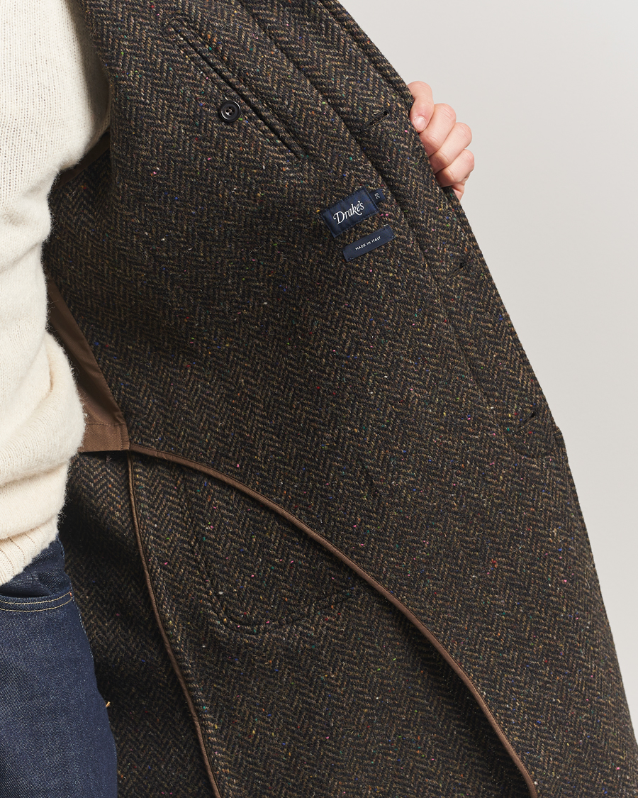Hombres | Abrigos y chaquetas | Drake's | Herringbone Raglan Overcoat Brown