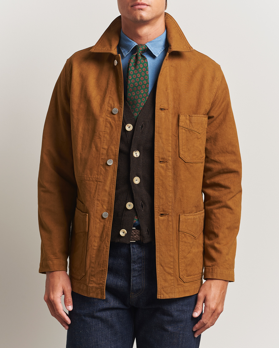 Hombres | Abrigos y chaquetas | Drake's | Duck Cotton Canvas Chore Coat Tobacco