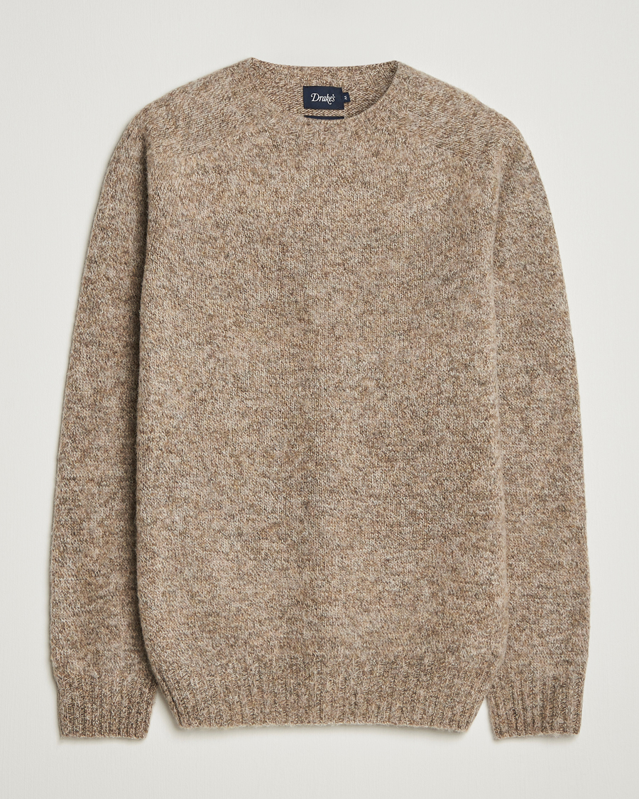 Hombres | Jerséis y prendas de punto | Drake's | Brushed Shetland Crew Mushroom