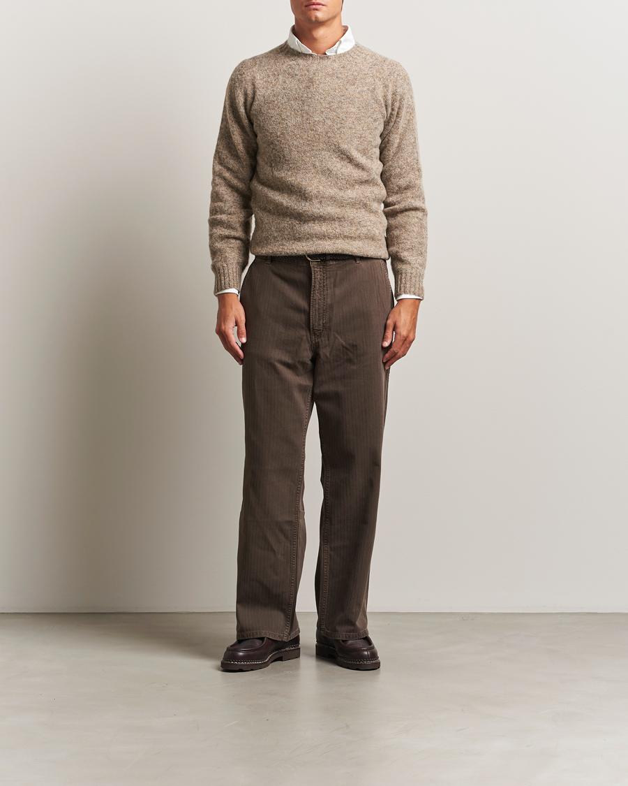 Hombres | Jerséis y prendas de punto | Drake's | Brushed Shetland Crew Mushroom