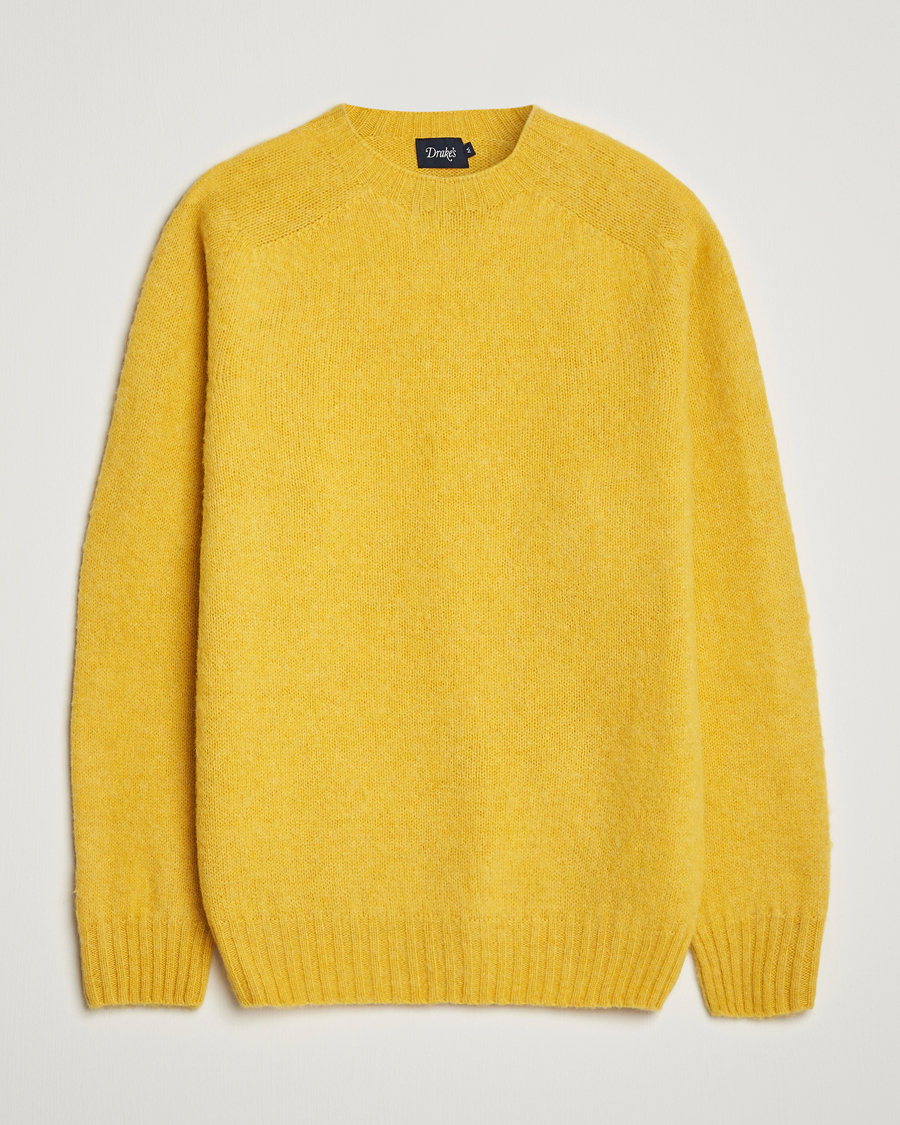 Hombres | Jerséis y prendas de punto | Drake's | Brushed Shetland Crew Yellow
