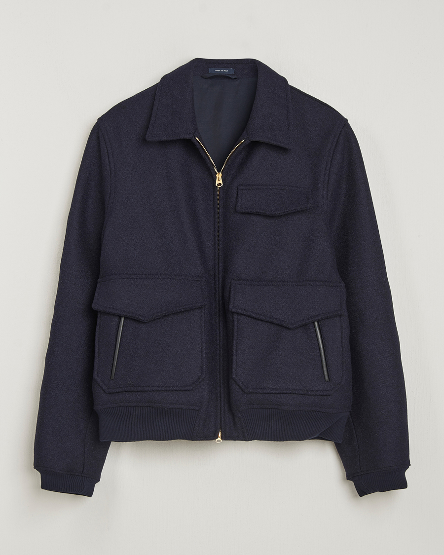 Hombres | Abrigos y chaquetas | Drake's | Melton Bomber Jacket Navy