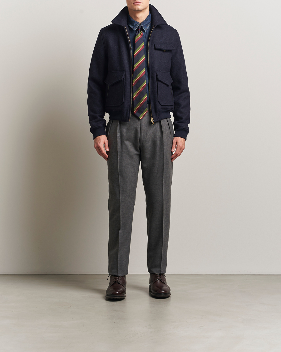 Hombres | Abrigos y chaquetas | Drake's | Melton Bomber Jacket Navy