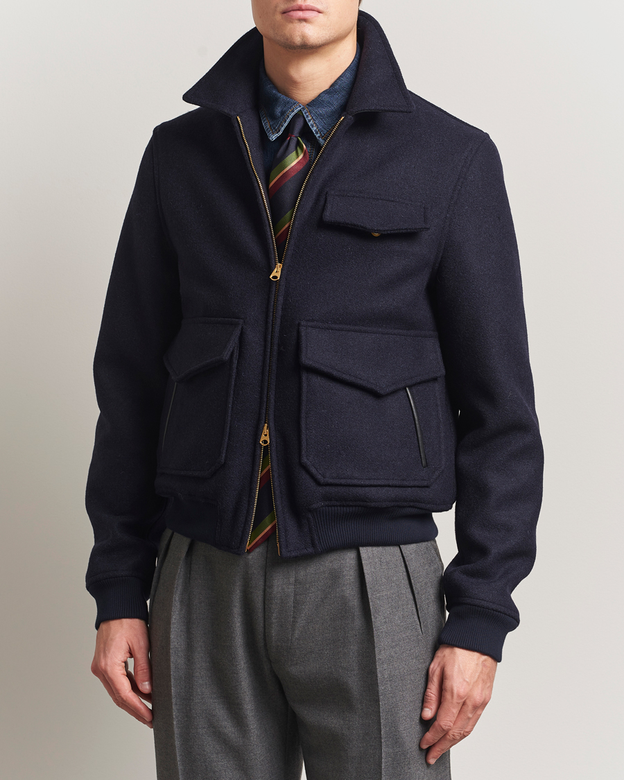 Hombres | Abrigos y chaquetas | Drake's | Melton Bomber Jacket Navy