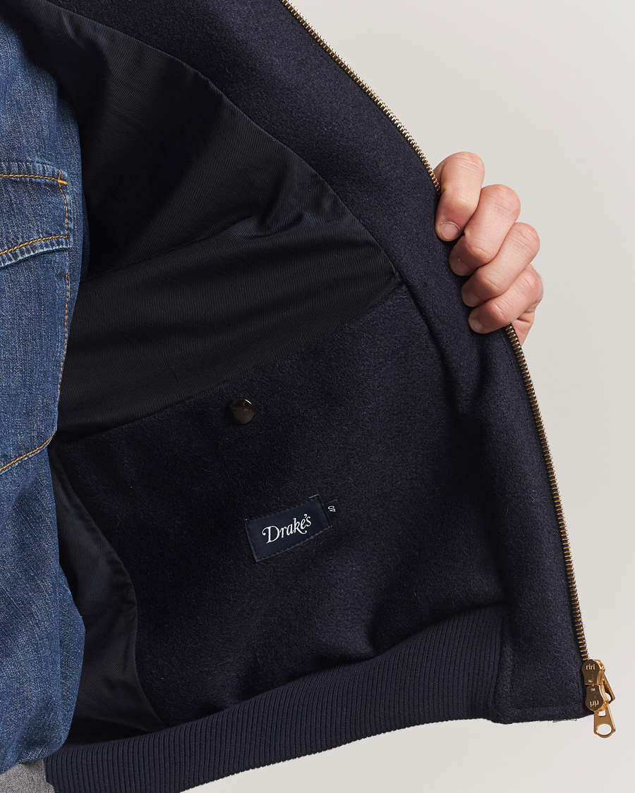 Hombres | Abrigos y chaquetas | Drake's | Melton Bomber Jacket Navy