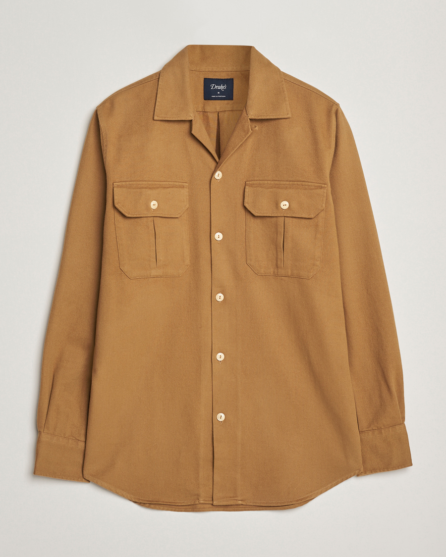 Hombres | Camisas | Drake's | Brushed Twill Camp Collar Shirt Sand