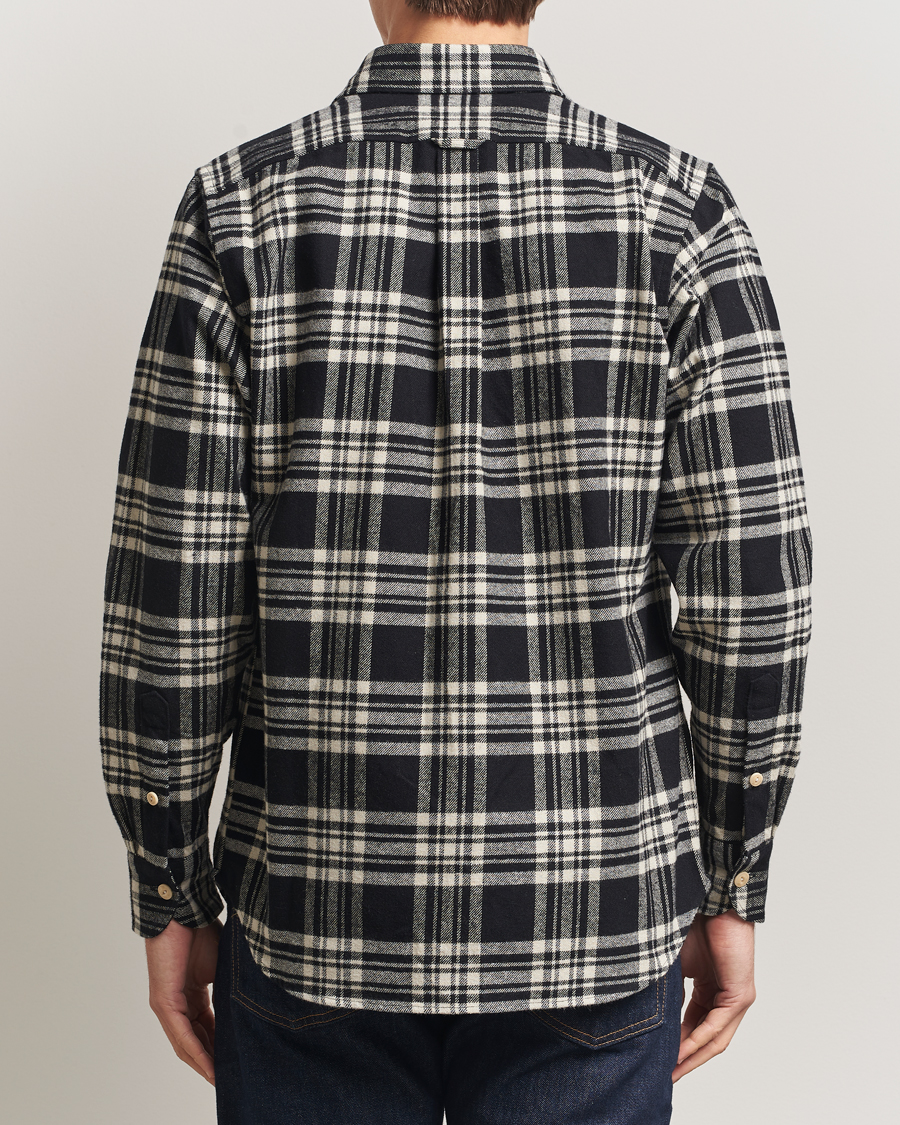 Hombres | Camisas | Drake's | Check Heavy Cotton Work Shirt Navy/White