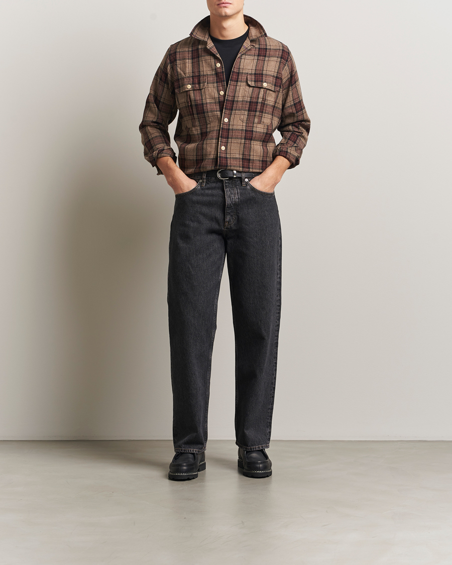 Hombres | Camisas | Drake's | Wool Camp Collar Work Shirt Brown
