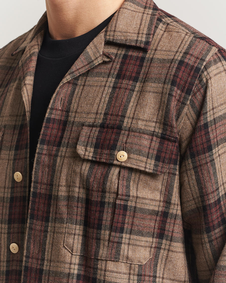 Hombres | Camisas | Drake's | Wool Camp Collar Work Shirt Brown
