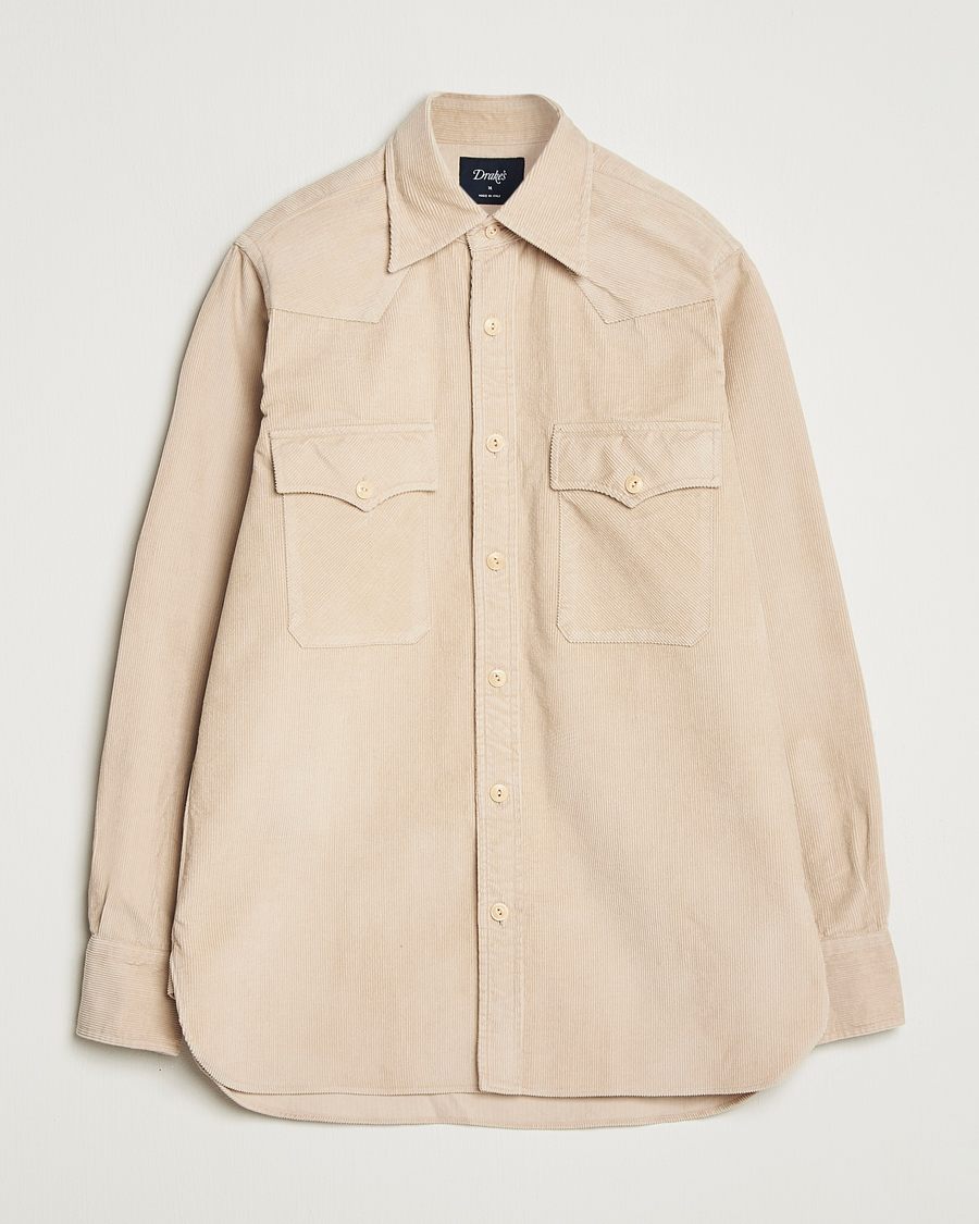 Hombres | Camisas | Drake's | Fine Corduroy Work Shirt Ecru