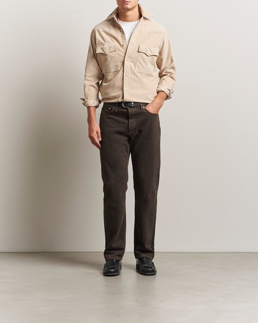 Hombres | Camisas | Drake's | Fine Corduroy Work Shirt Ecru
