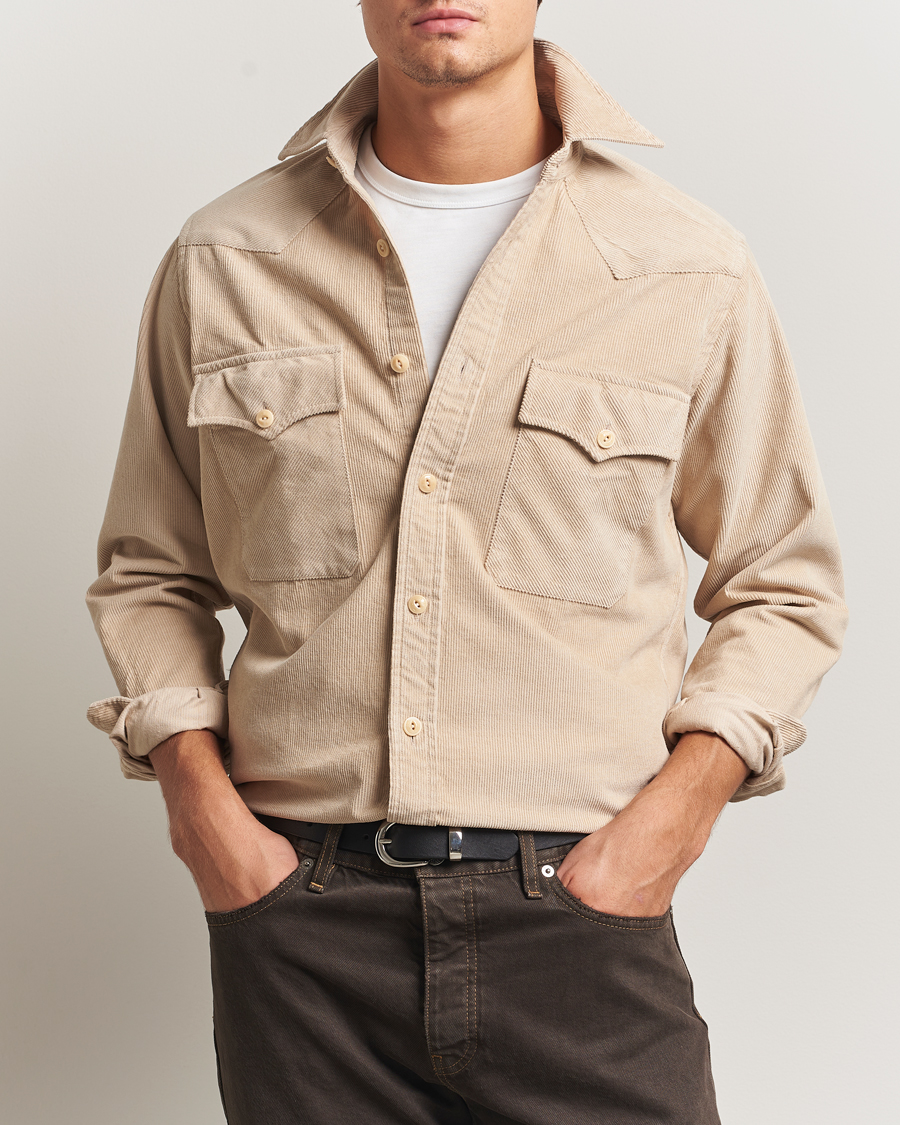 Hombres | Camisas | Drake's | Fine Corduroy Work Shirt Ecru
