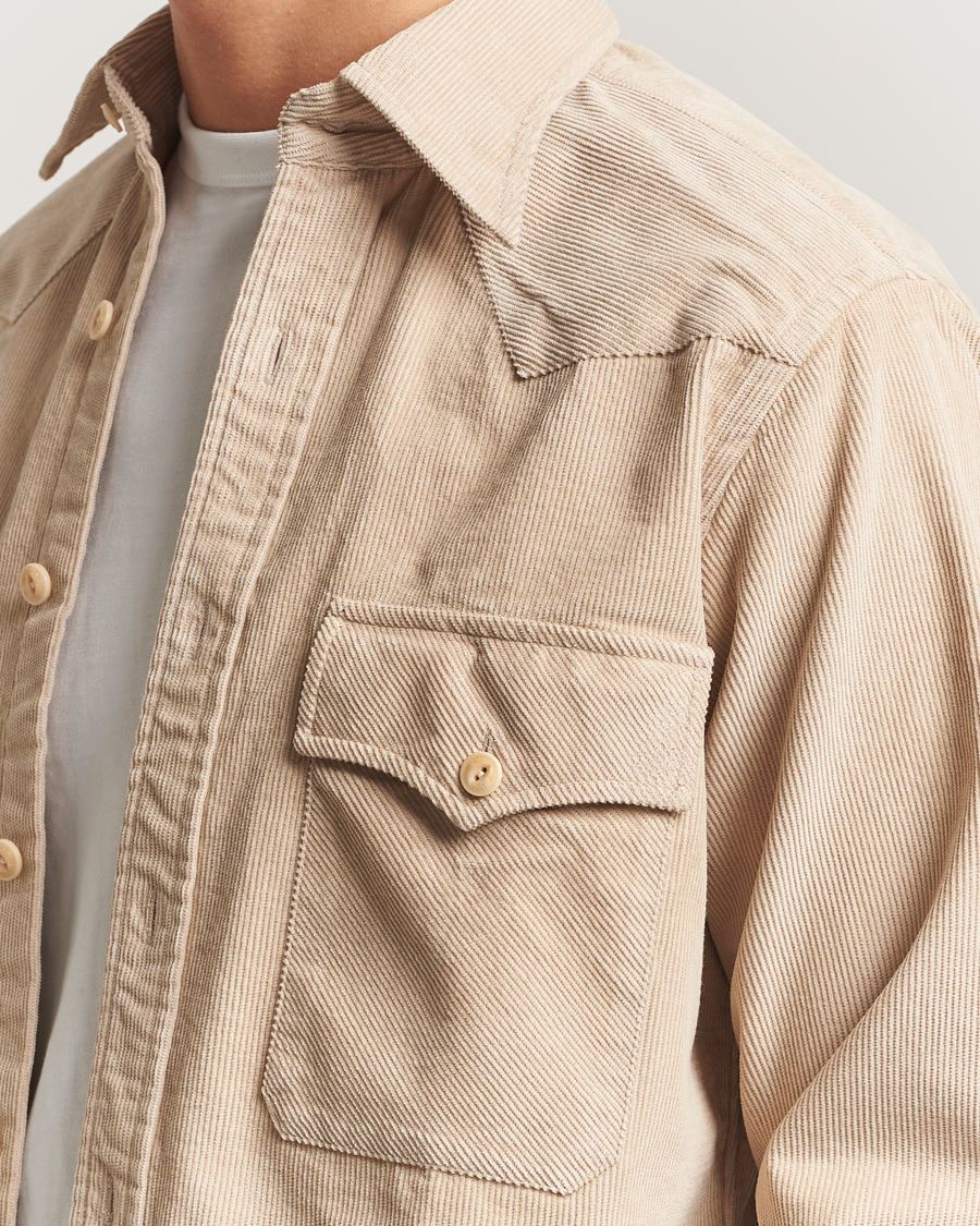 Hombres | Camisas | Drake's | Fine Corduroy Work Shirt Ecru