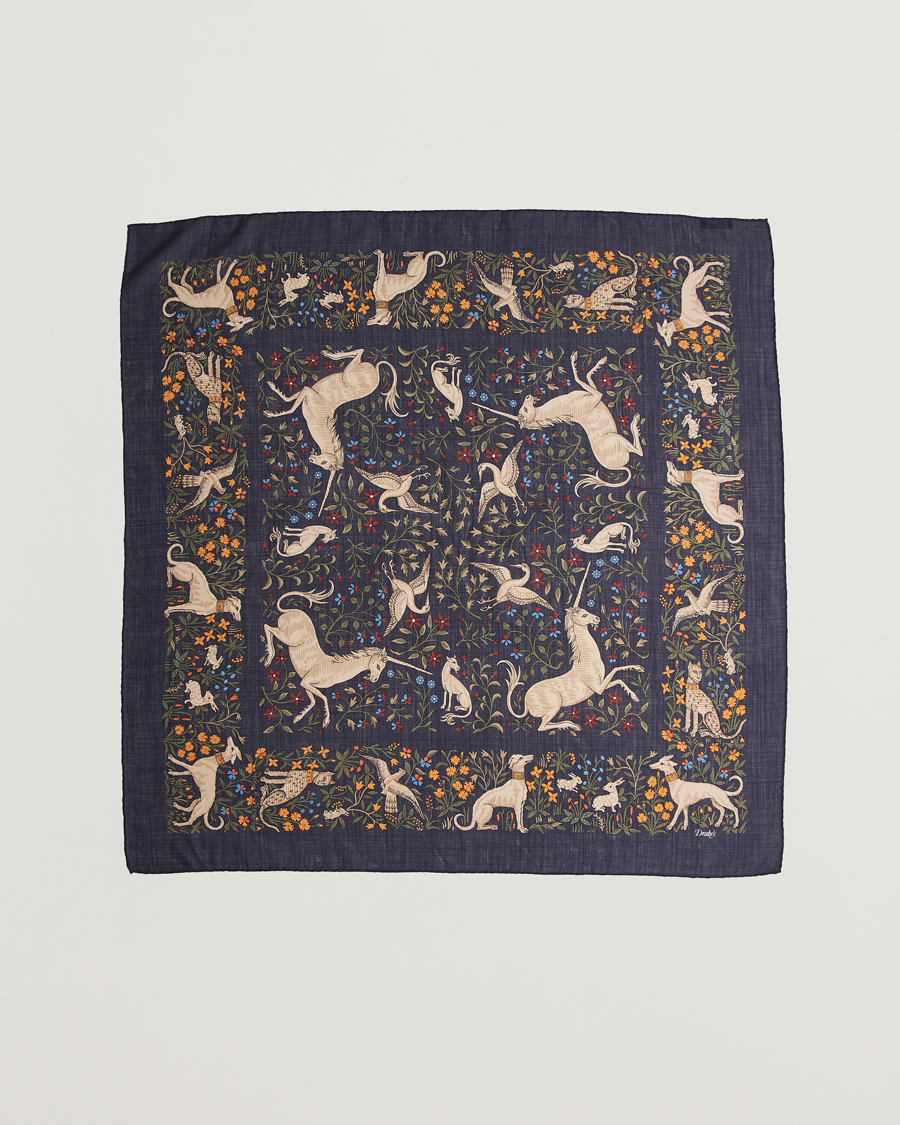 Hombres | Bufandas elegantes | Drake's | Drake'sUnicorn Garden Wool/Silk ScarfNavy