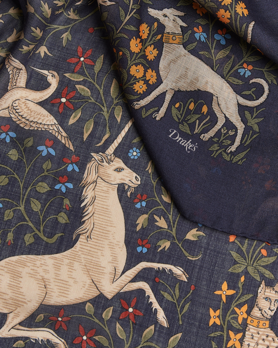 Hombres | Bufandas elegantes | Drake's | Drake'sUnicorn Garden Wool/Silk ScarfNavy