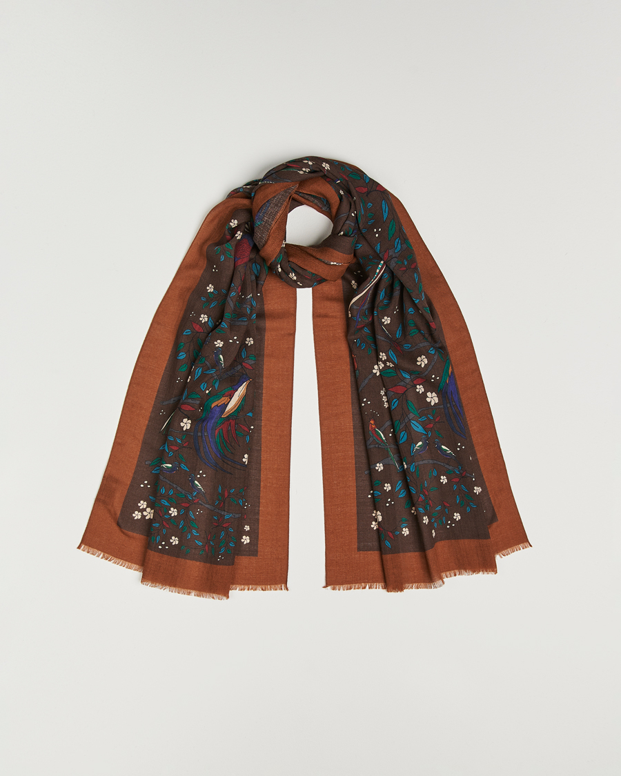 Hombres | Bufandas elegantes | Drake's | Birds Of Paradise Print Scarf Brown
