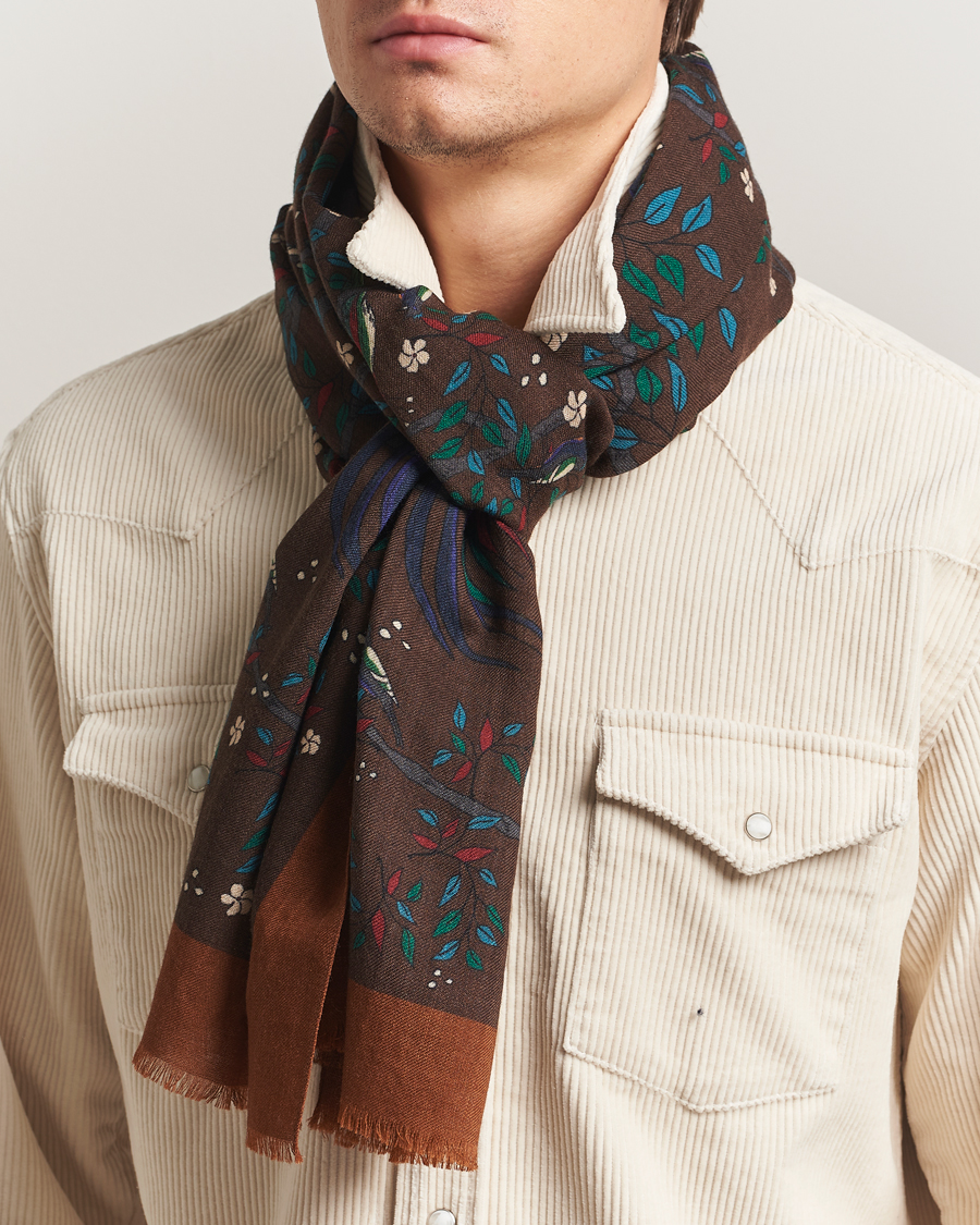 Hombres | Drake's Birds Of Paradise Print Scarf Brown | Drake's | Birds Of Paradise Print Scarf Brown